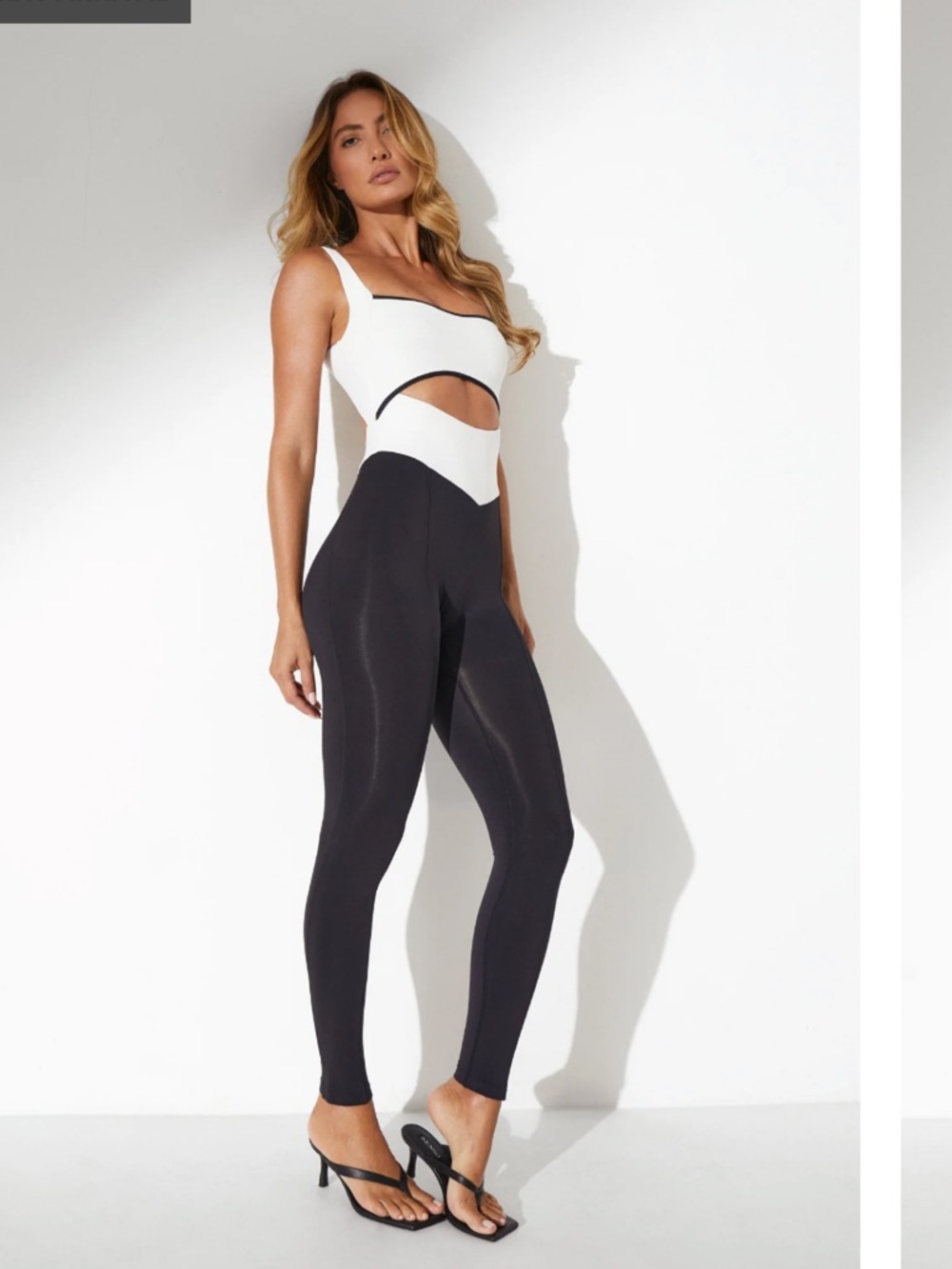 Colorblock Cutout One-Piece Jumpsuit in White and Black